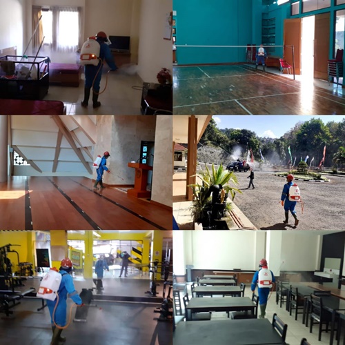 Disinfeksi (Penyemprotan cairan disinfektan) di Lingkungan Puslatbang PKASN LAN