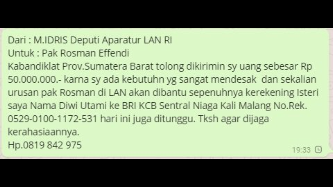 Himbauan Atas Tindakan Penipuan Yang Mengatasnamakan Pejabat Di Lingkungan LAN