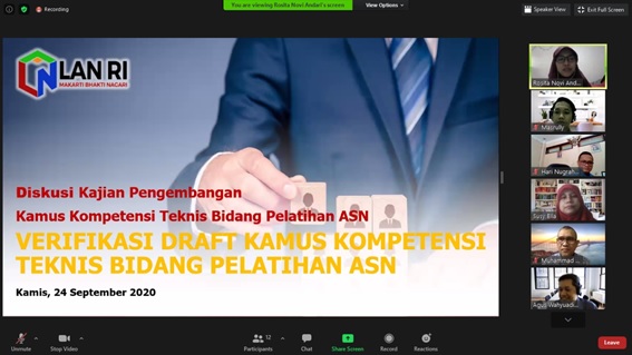 Tim Peneliti dari Puslatbang PKASN LAN mengadakan diskusi dalam rangka pelaksanaan Kajian Pengembangan Kamus Kompetensi Teknis Bidang Pelatihan ASN