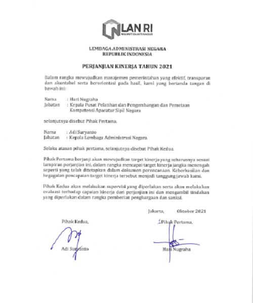 Perjanjian Kinerja Tahun 2021