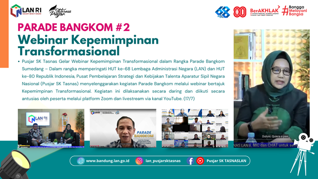 Pusjar SK Tasnas Gelar Webinar Kepemimpinan Transformasional dalam Rangka Parade Bangkom